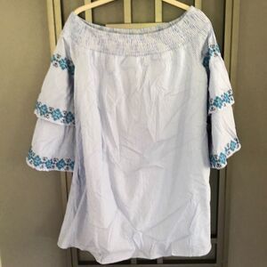 NWT Very J Blue and white pinstripe cotton dress tunic top off the shoulder m